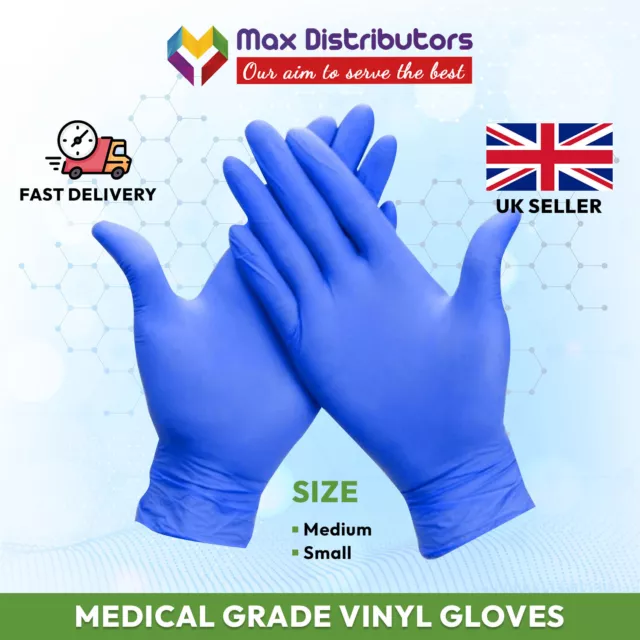 Blue & White Disposable Vinyl Gloves Powder Free Gloves for Medical Restaurant