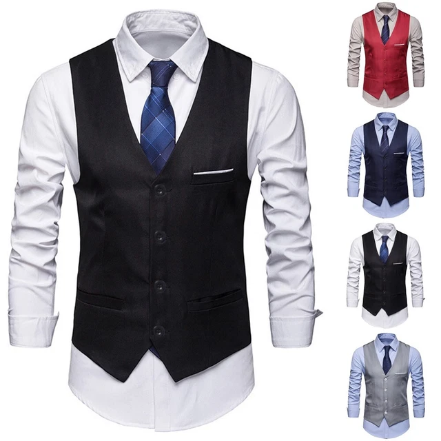 Uomo Formale Abito Gilet senza Maniche Slim Festa Matrimonio Business Wear Top