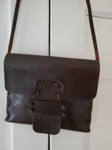 Beautiful Handmade Dark Brown Genuine Leather Purse Boho Hand-Stitched 
