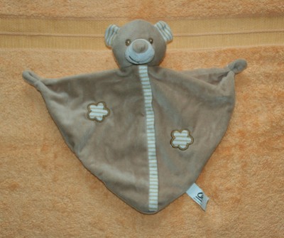Doudou CREDIT AGRICOLE DOUDOU OURS PLAT MARRON BEIGE FLEURS BRODEES ETAT NEUF 