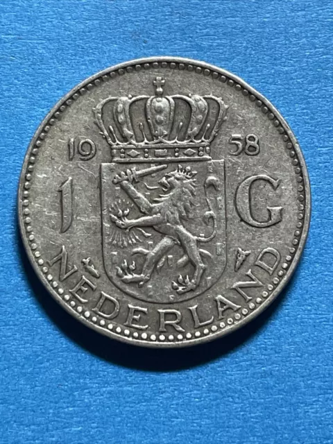 1958 Netherlands 1 Gulden Silver Coin-0.72- Juliana