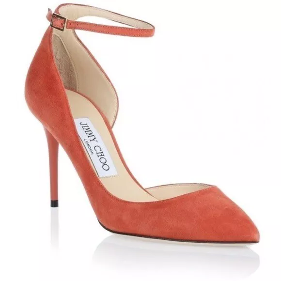 Jimmy Choo Lucy D’Orsay Terracotta Pointed Toe Suede Heels