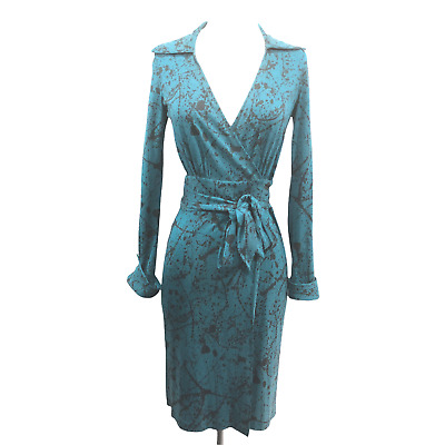 DVF Diane Von Furstenberg Vintage Judy Classic Teal Wrap Dress Size 4 100% Silk