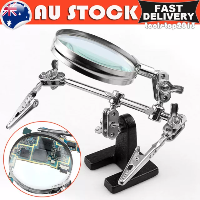 Helping 3rd Hand Soldering Iron Hobby Tool Vise Clamp Magnifying Glass + Station