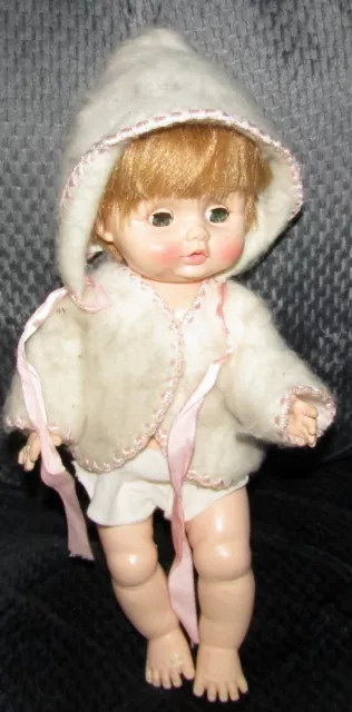 Vintage 1973 Effanbee Rubber Vinyl Sleepy Eye Baby Doll  12" Light Brown Hair