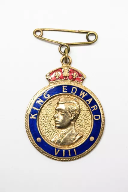 King Edward Viii Scarce Coronation Brass And Enamel Souvenir  Pin Badge Medal