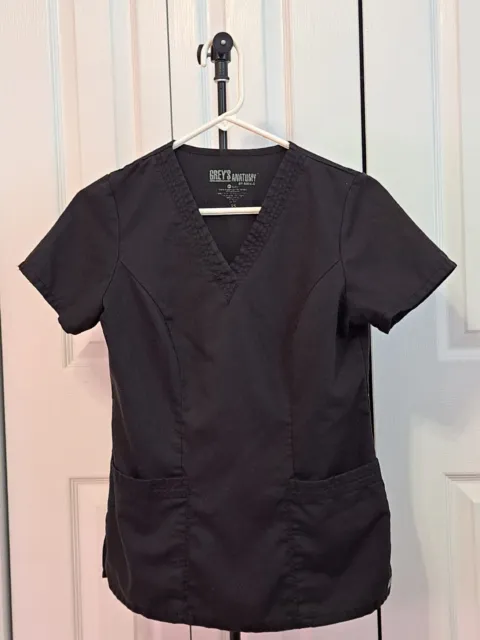 Greys Anatomy Womens Scrub Top Black XS. Short Sleeve. Good Pre-Owned Condition.