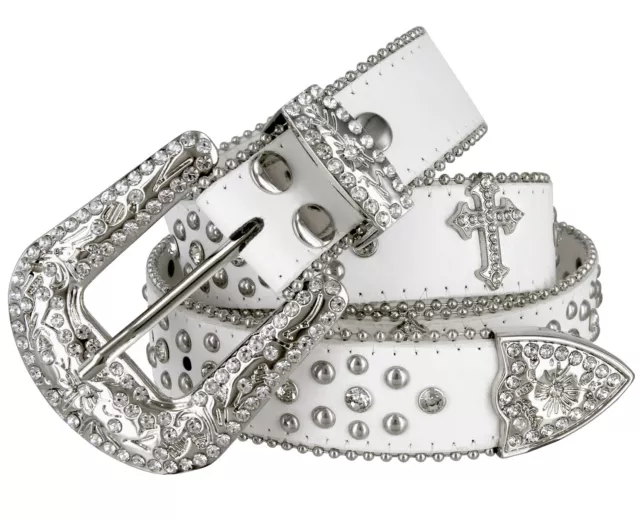 Rhinestone Western Cowgirl Bling Studded Design Cross Concho Belt 1-1/2" (38mm)