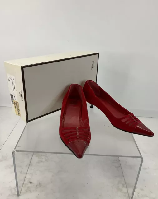 Coach Bryn Red Kid Suede Patent Leather Pumps 7B