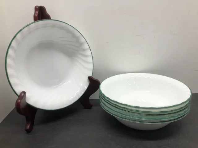 Set of 6 Corning Corelle Calloway Green Vines Swirl 7" White Soup Cereal Bowls
