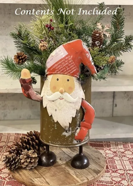 NEW Primitive SANTA Bucket PLANTER Recycled Metal 17.75"Hx11"D Rustic Christmas