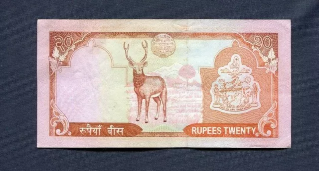 2002 Nepal 20 Rupees Banknote Paper Money King Birendra Deer 2