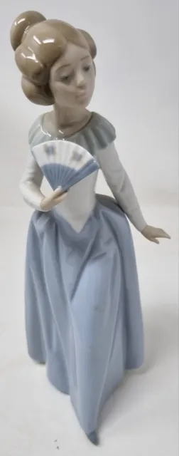 Nao Lladro Figurine Demure Girl In Blue Dress With Fan