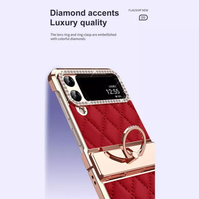 Coque Cuir Etui Antichoc Pour Samsung Galaxy Z Flip5 Flip4 Flip3 Diamant Support 3
