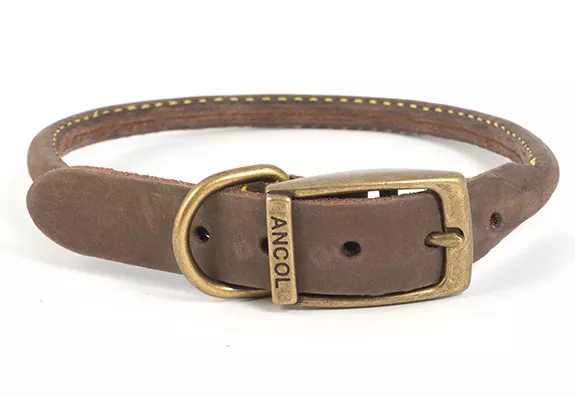 Ancol Timberwolf Round Sewn Leather Dog Collar Lead Sable Brown Blue Navy 3