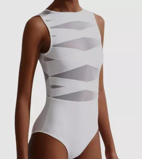 $350 Oye Women's White Mesh One Piece Bikini Swimsuit Swimwear Size Medium