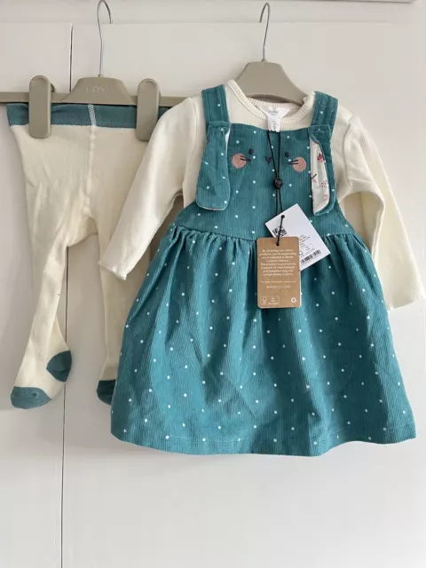 Baby Girls 3-6 Months M&Co Dress Pinafore Outfit Tights Bunny Spots BNWT