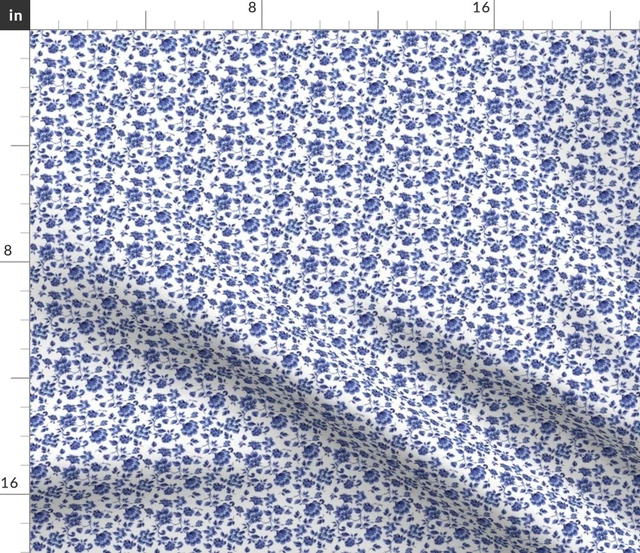 Blue White Small Vintage Floral Antique Victorian Spoonflower Fabric by the Yard