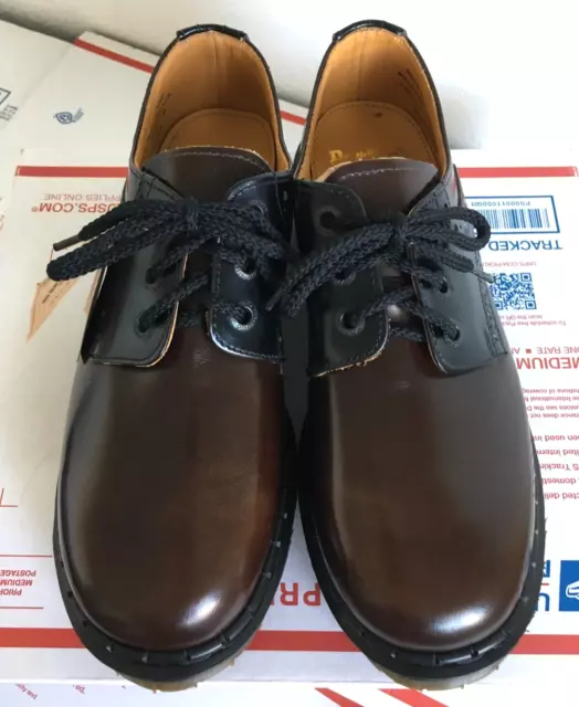 90s Vintage US 10 Brown Black Saddle Dr Martens 3-eye Shoes England 8277 oxfords