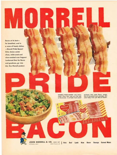Vintage 1953 Magazine Ad For Morrell Pride Bacon And Double Kay Salted Nuts