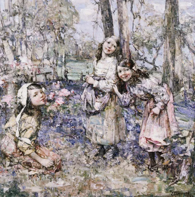 Edward Atkinson Hornel "Gathering Bluebells" scottish victorian Grey Artwork