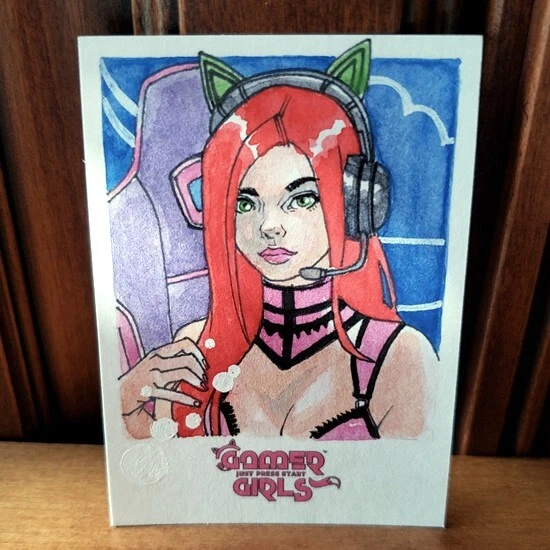 2023 5FINITY Gamer Girls Leon Braojos Original Art Sketch Card + 3" Holo Sticker