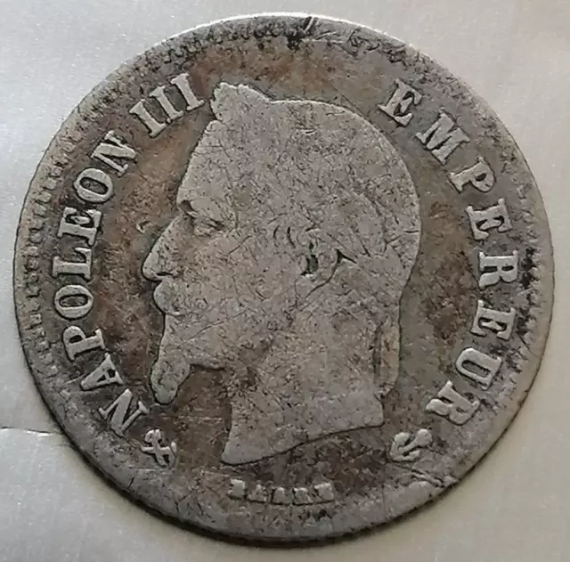 20 centimes Napoléon III, tête laurée, petit module 1866 Bordeaux en argent