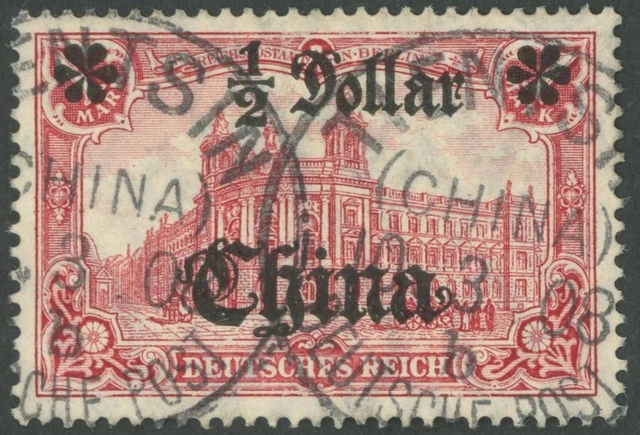 DP CHINA 1906, 1/2 D. auf 1 M., mit Wz., Friedensdruck, Abstand 9 mm, Stempel