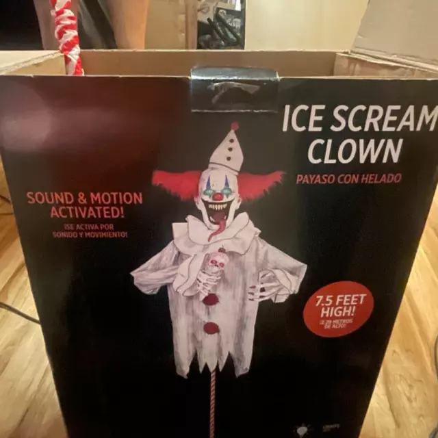 Party City 7.5’ Ice Scream Clown On Stake W/box Animated Halloween Prop
