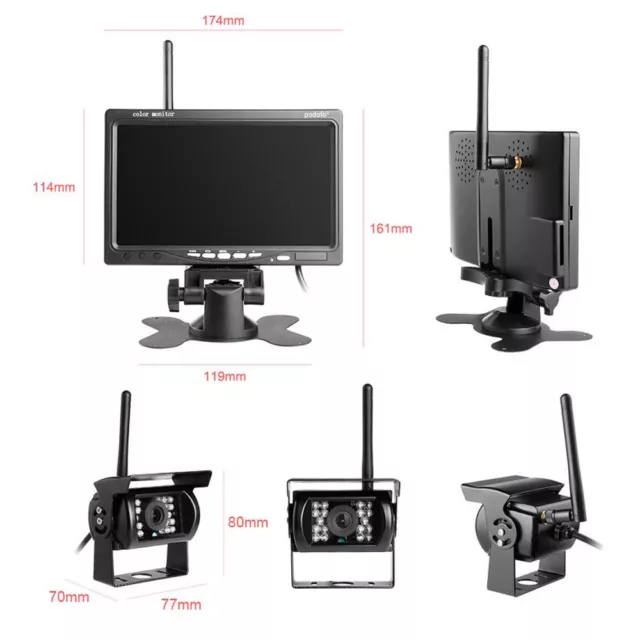 2 x Funk Kabellos Rückseiten Kamera Mit 7" LCD Monitor Rückfahrkamera Bus LKW 2