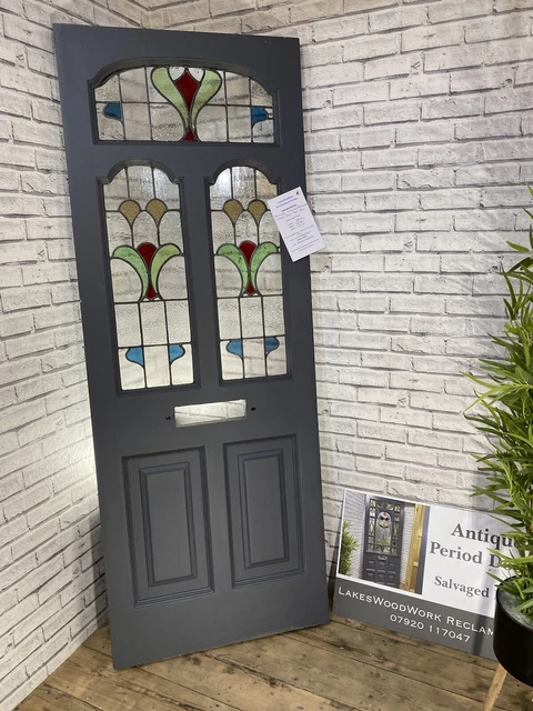 PERIOD VICTORAN DOOR - FRONT ENTRANCE ANTIQUE RECLAIMED - Coloured Leaded Glass