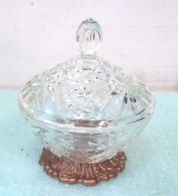 Cut Glass Pedestal Bowl with Metal Base, Nuts Candy, with Lid Servingware