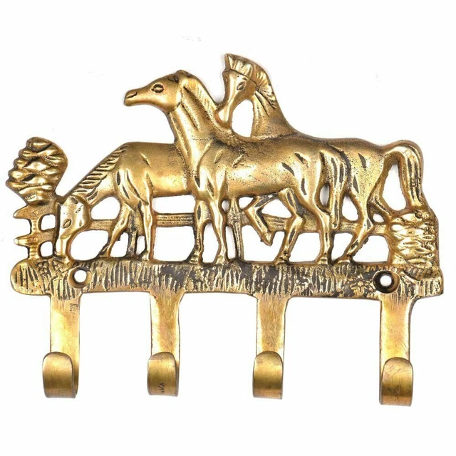 New Handmade Coat Hat Hanger Hooks Brass Wall Hook Horse Hat Rack Golden Antique
