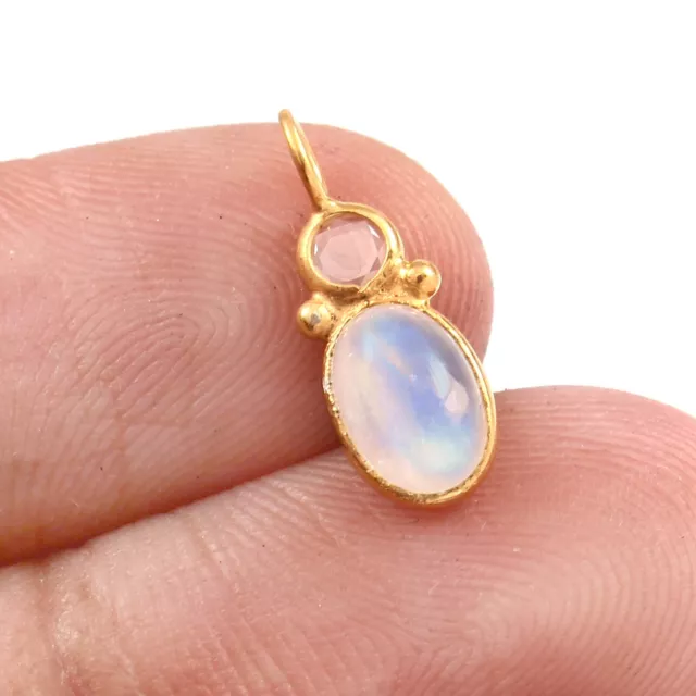 Natural moonstone Rose Cut Diamond Gold charm pendant ,18k Gold  Charm Necklace