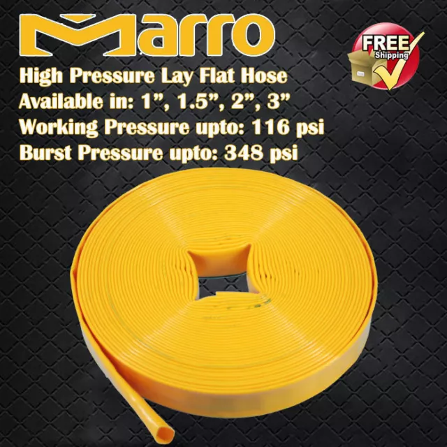 Marro 30M Premium High Pressure Lay Flat Water Hose in 4 sizes: 1", 1.5", 2", 3"