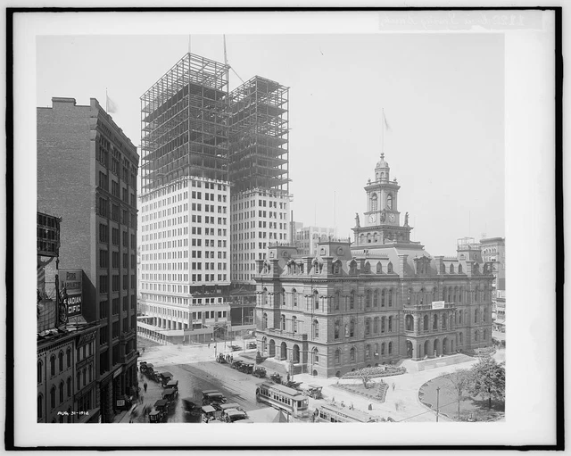 1912 Photo of Dime Savings Bank Building with City Hall at right Detroit  q