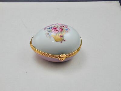 Vintage Castel Limoges Fait Main Egg Trinket Box Floral Pink White