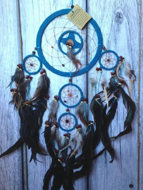 Acchiappasogni Indiani Americani USA Nativi DREAMCATCHER diam 16,5 cm CELESTE