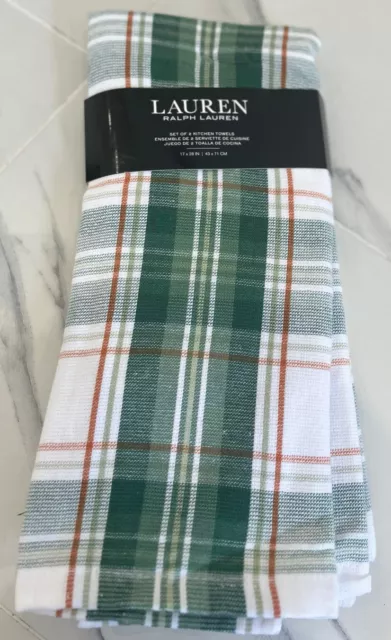 Lauren Ralph Lauren Set 2 Grün Tartan Karo Küche/Geschirrtücher.