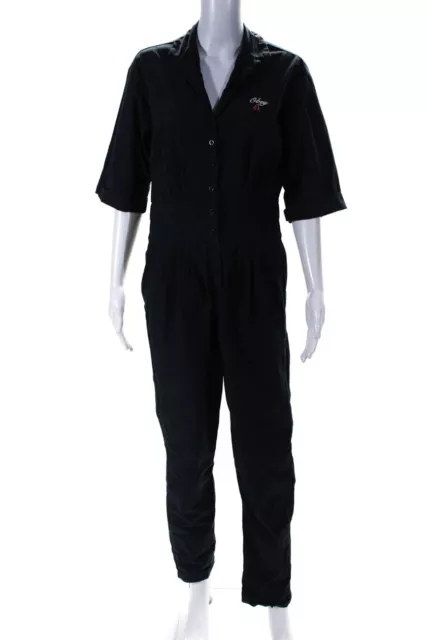 Obey Worldwide Womens Embroidered Cherry Poplin Utility Jumpsuit Navy Size Small