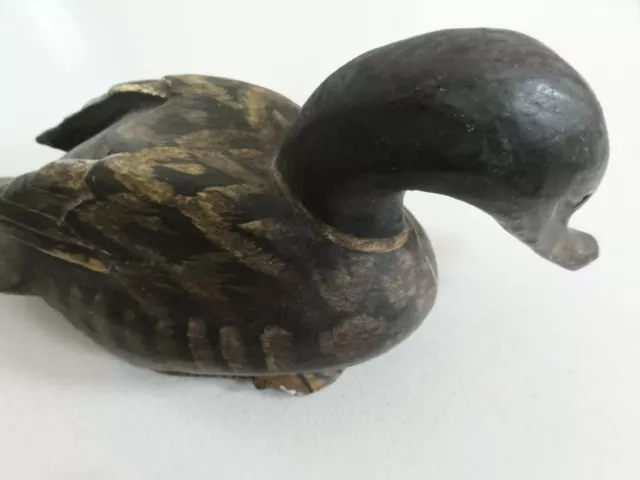 Large Antique Chinese Carved Wooden Wood Polychrome Gilt Duck Sculpture 3