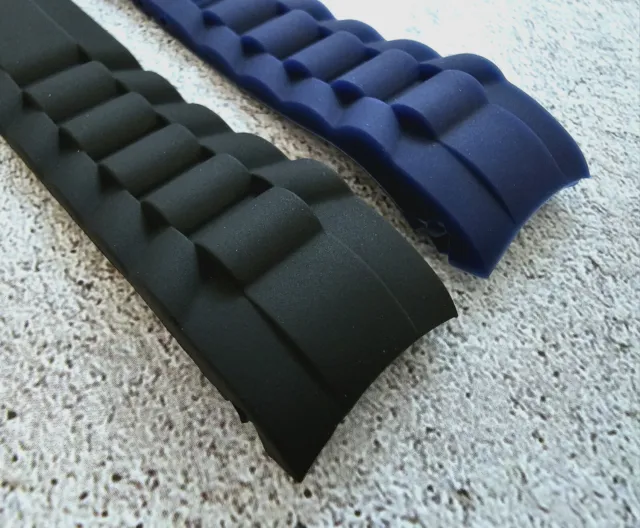 Curved End Silicone Rubber Deployment Watch Strap Band 18mm 20mm 22mm Black Blue