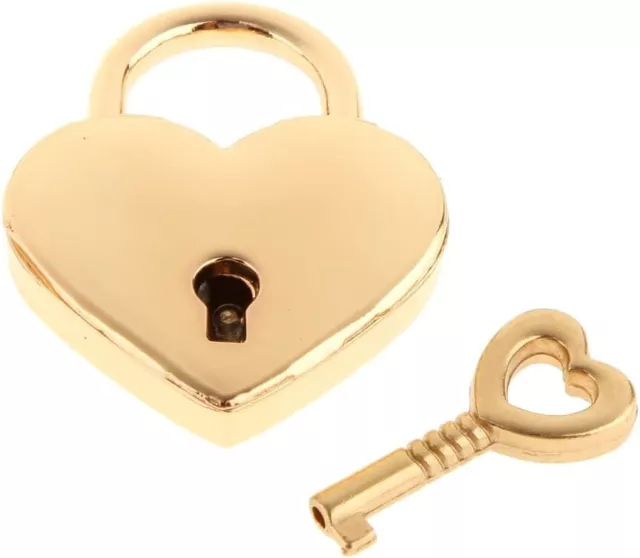 Small Metal Heart Shaped Padlock Mini Lock with Key Jewelry Box Storage Box Diar 2