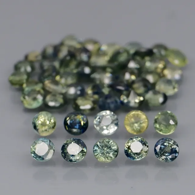 Round 2.7 mm.Heated Only Natural Blue Green Sapphire Australia 50Pcs/6.08Ct.