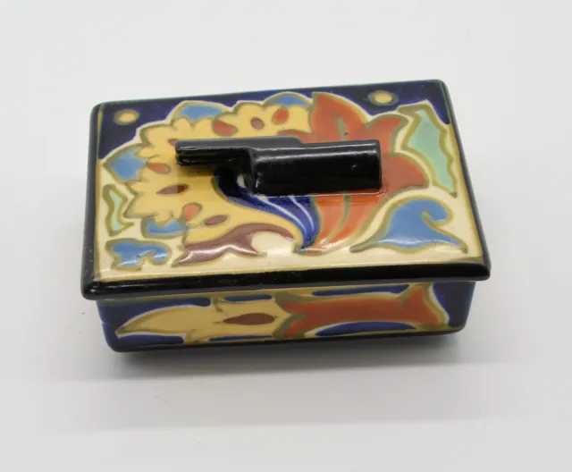 Floral Trinket Box Hand Painted Made in Japan Unique Handle 5-½” Wide C-8