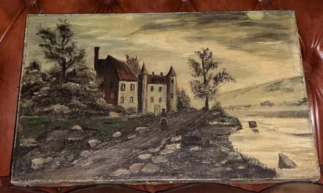 Late 19th Century Victorian ‘Castle By The River’ Oil Painting