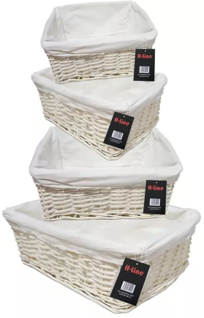 White Wicker Willow Storage Baskets W Lining Easter Gift Make Your Own Hamper