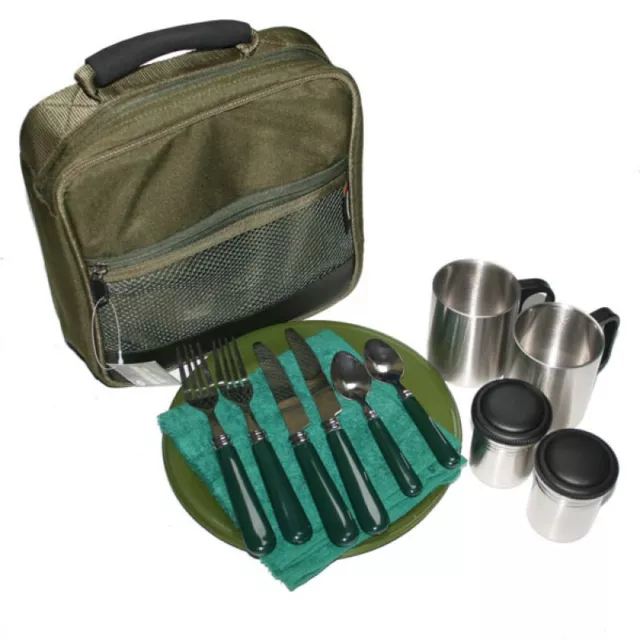 Besteck und Geschirr Set Deluxe Angeln Camping Picknick, für Set für 2 Personen