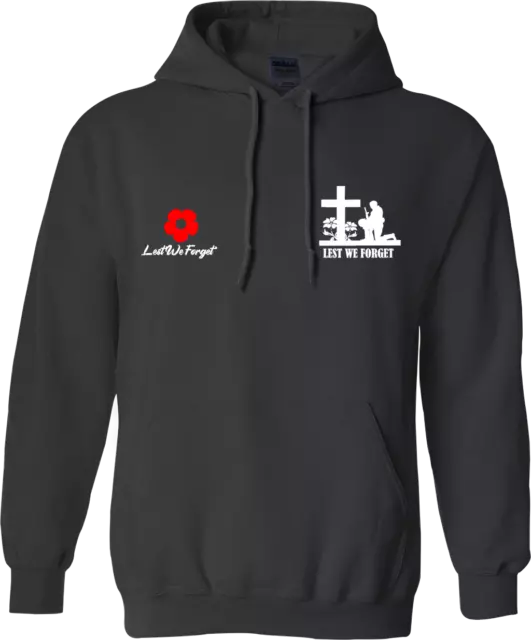 Remembrance Day Lest We Forget Hoodie Poppy Flower British Armed Forces War