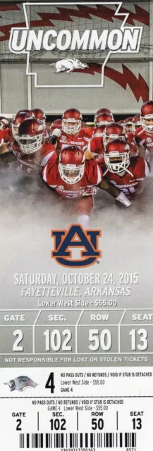 Arkansas Razorbacks SEC Football Ticket Stub Auburn Game 2015 Razorback Stadium